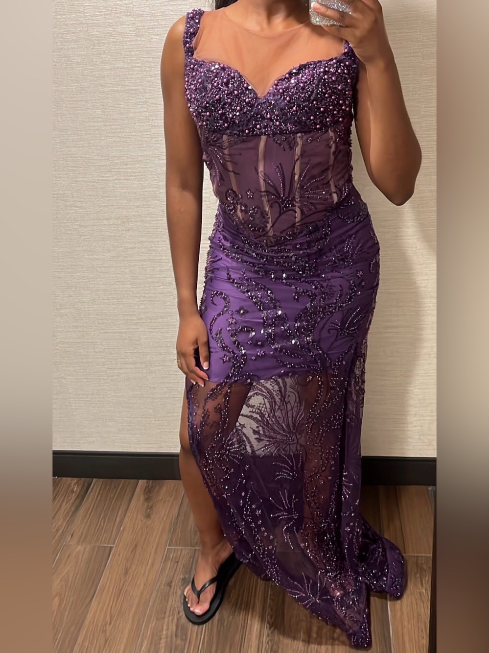 Sparkling Purple African Beaded Asoebi Evening Gown Size Small